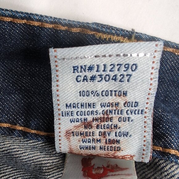 True Religion Y2K Women's Blue Denim Jeans Distressed Bootcut/Stitching, Size 28 - Picture 8 of 11